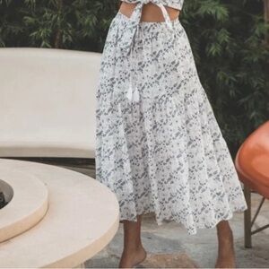 Cleobella Chelsea Skirt Medium Blue White Killarney Floral Tiered Midi